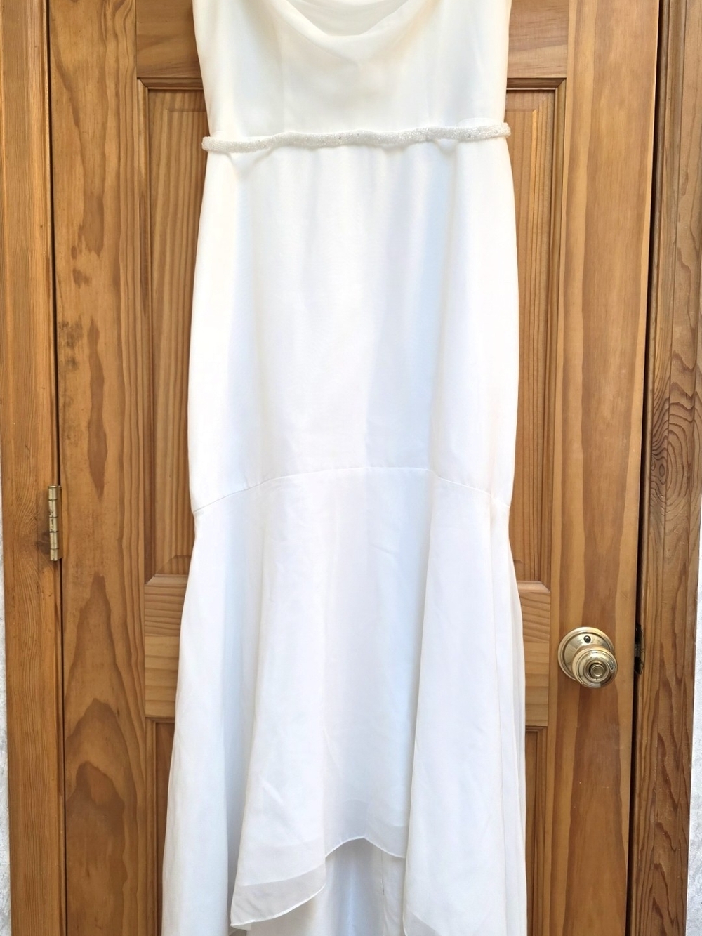 Azazie White Sleeveless Cowl-Neck High-Low Wedding Dress